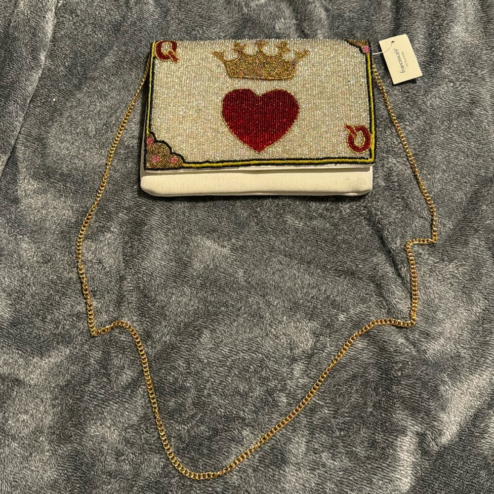 Francesca’s White, Red, and Gold Beaded Crossbody Bag